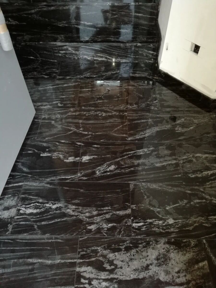 Böden aus schwarzem Granit Silver Wave im Flur